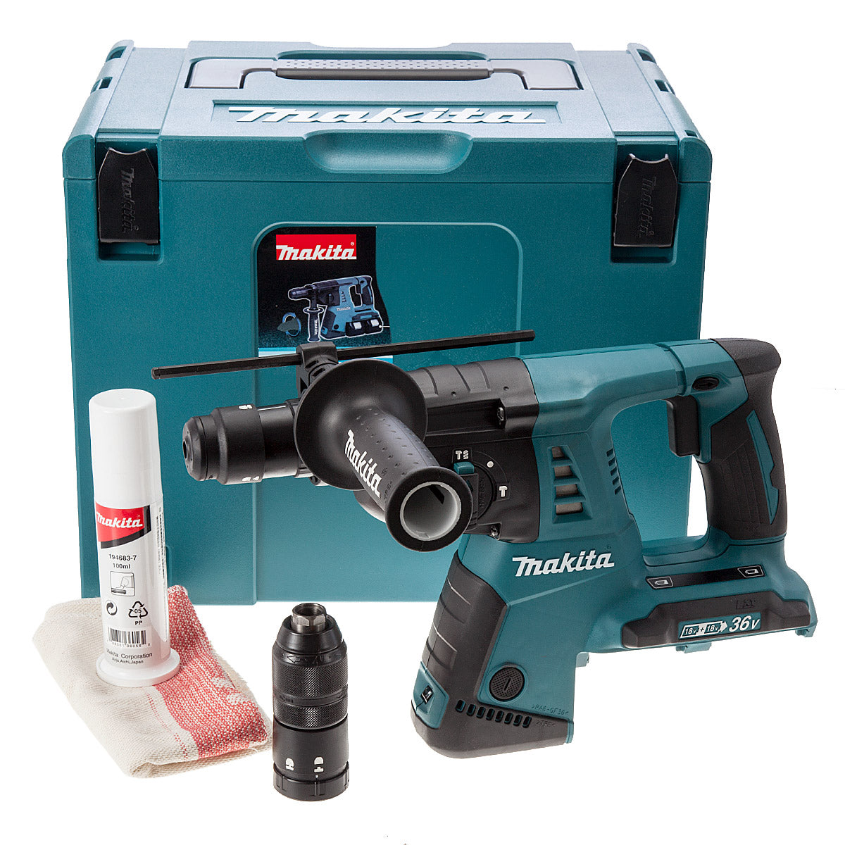 Martillo combinado makita hebr264zj 2x18v | sds-plus | sin pilas ni cargador hebr264zj