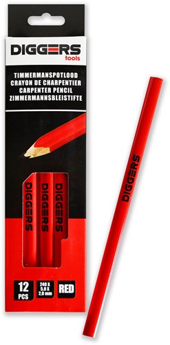 Matita da carpentiere per scavatori | 24 centimetri| rosso | 12 pezzi - dig388
