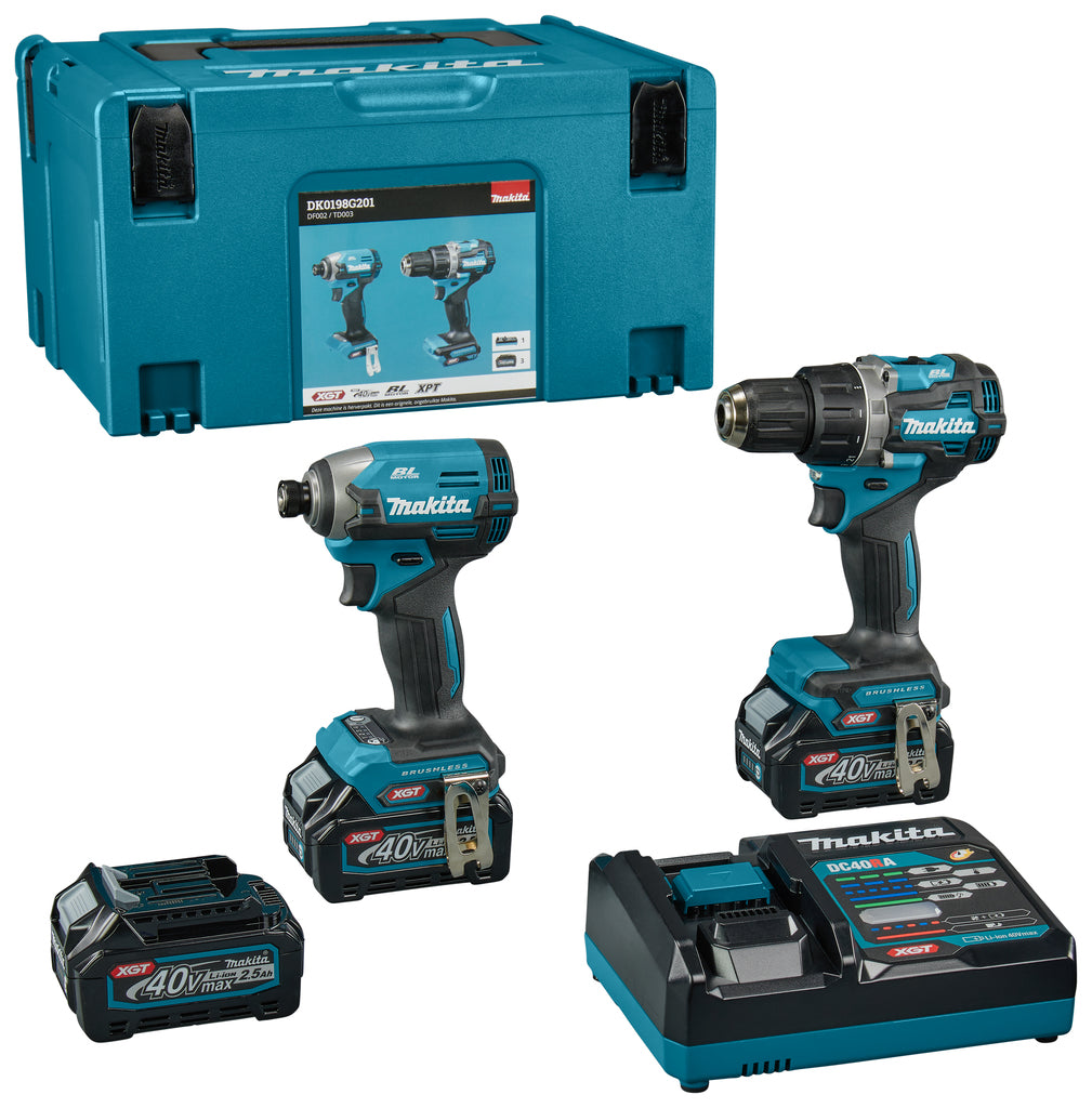 Makita dk0198g201 | Trapani a pettine e viti (a percussione) da 40 V max | Batteria 3 x 2,5 Ah + caricabatterie rapido - dk0198g201