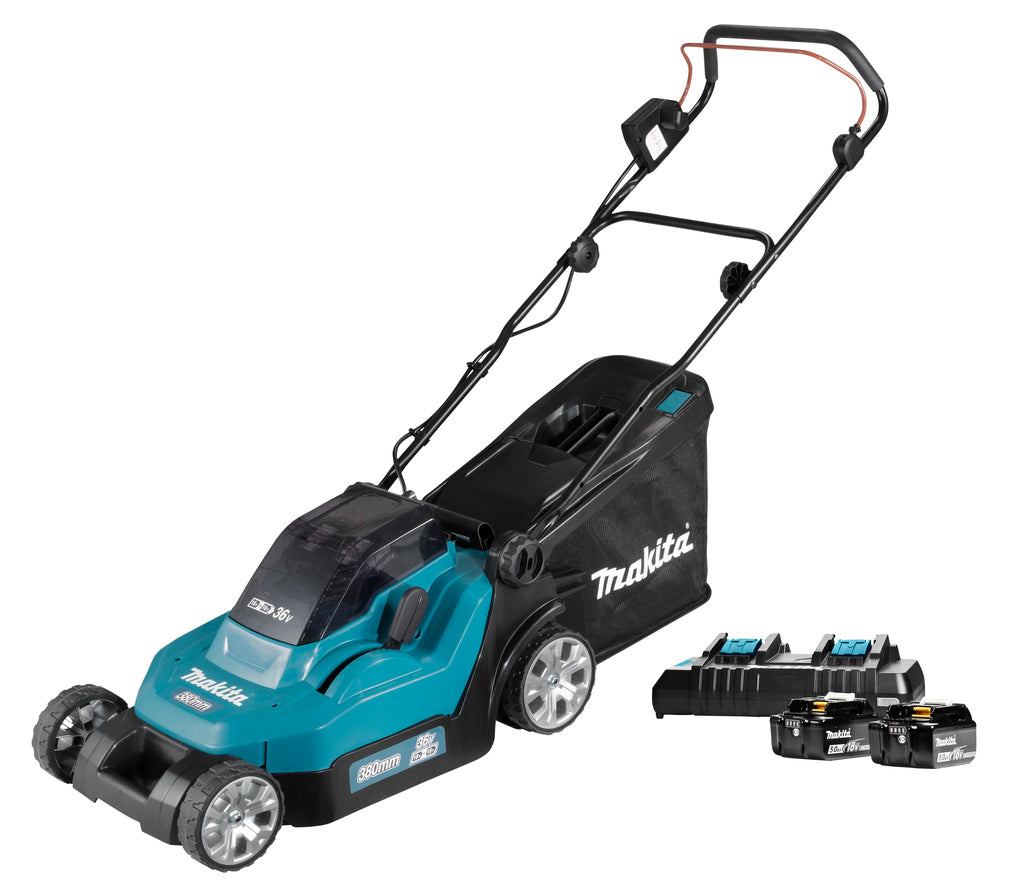 Makita dlm382pt2 | tosaerba a batteria | 38 cm| con 2 batterie da 18 V 5,0 Ah