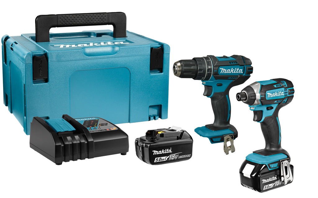 Set combinato Makita dlx2131tj 18v trapano a percussione a batteria dhp482 + avvitatore a percussione dtd152 (batteria 2x 5.0ah) in mbox