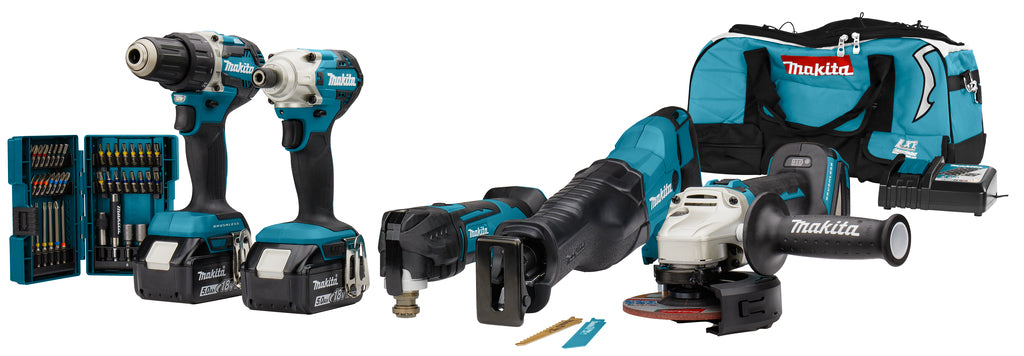 Makita dlx5068tx1 | Conjunto combinado de 18v | ddf484 | dtd156 | dga504 | djr186 | dtm51 | Baterías de 5,0 ah (2 uds.) | conjunto de bits | cargador rápido | bolso - dlx5068tx1