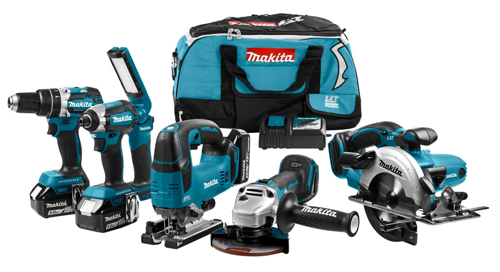 Makita dlx6082t combo set 18v li-ion con 3 baterías de 5.0ah - para taladros (de impacto), tornillos (de impacto), aserrado y esmerilado - dlx6082t