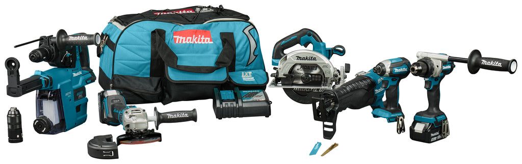 Juego combinado Makita dlx7031tx1 - ddf492 + dtd153 + hebr243 + dga504 + dhs660 + djr187 + dtm52 | incluido 2 baterías de 5,0 ah y cargador - dlx7031tx1