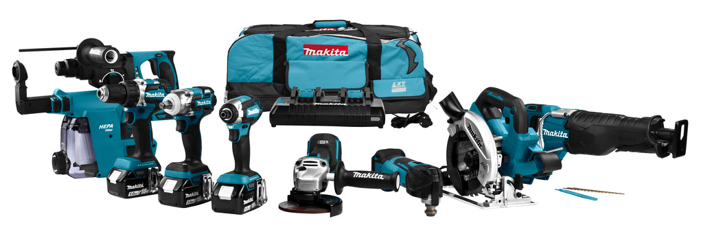 Makita dlx8026tw1 Juego combinado de 18 V para tornillos (de impacto), taladros (de impacto), rectificado, aserrado y montaje con baterías multiherramienta de 5,0 ah (3 piezas) - dlx8026tw1