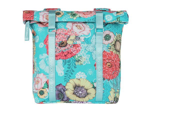 Basil Bloom Field dubbele fietstas - waterdicht, gerecycled PET - 28-35L - sky blue