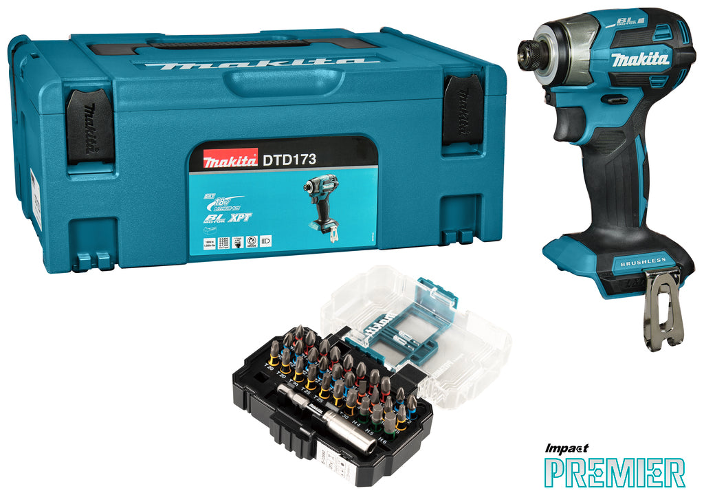 Makita dtd173zjx1 | avvitatore a percussione a batteria | 18v| escl. batterie e caricabatterie, in mbox con set di punte - dtd173zjx1