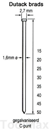 Brad Dutack da 1,6 mm | 25 mm | 2000 pezzi - 5138031