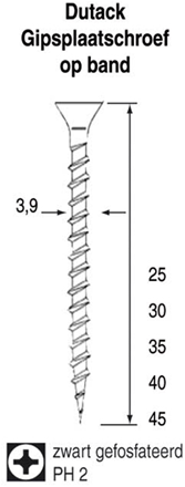 Dutack gipsplaatschroef 3,9 fijn 25mm ph2 ds duizend stuks - 5410001