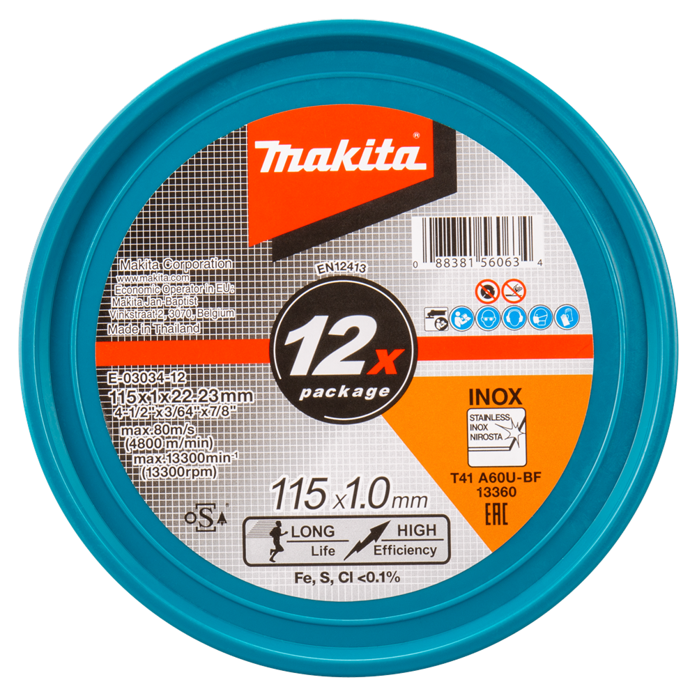 Accesorios Makita disco de corte acero inoxidable 115 x 22,23 x 1,0 mm - e-03034-12