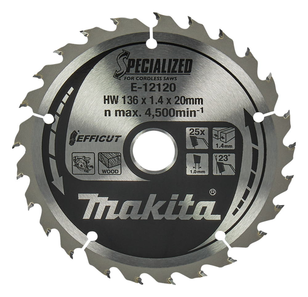 Accesorios Makita hoja de sierra circular para madera | efficut 136x20x1.5 25t 23g - e-12120 - e-12120