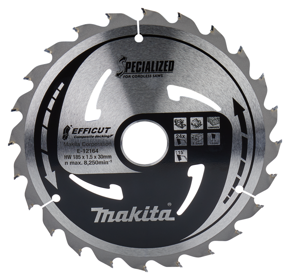 Accesorios Makita hoja de sierra circular wpc | efficut 185x30x1.5 24t 15g - e-12164 e-12164