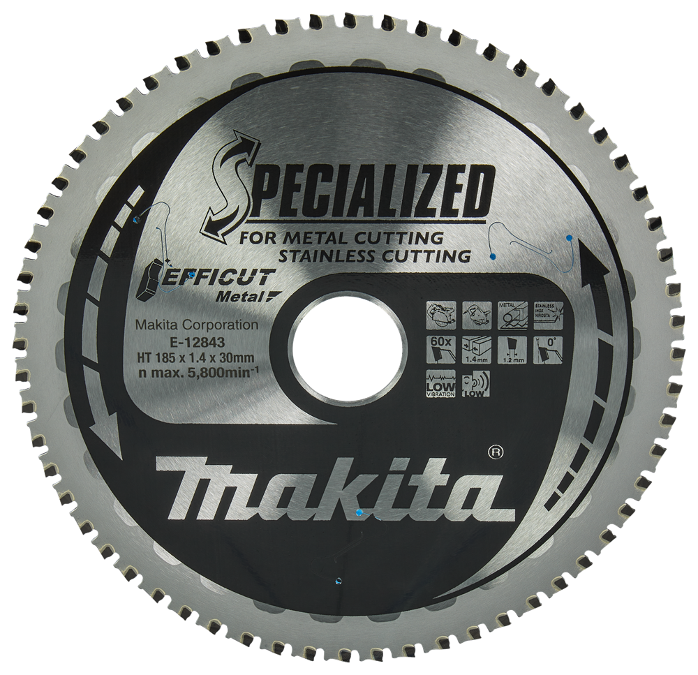 Accesorios Makita hoja de sierra circular acero inoxidable | efficut 185x30x1.4 60t 0g - e-12843 e-12843