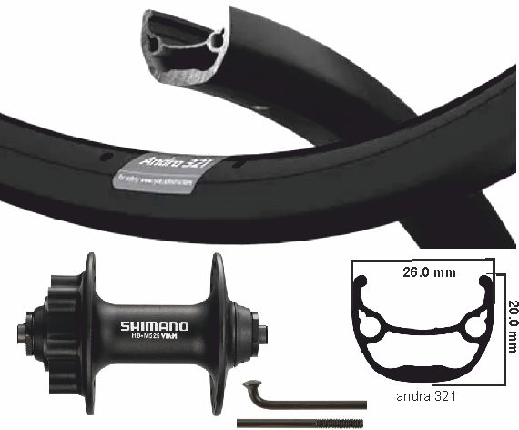 Rueda delantera KGS 28 pulgadas (622) Andra 321 Disc de disco negro 6 pernos de perno