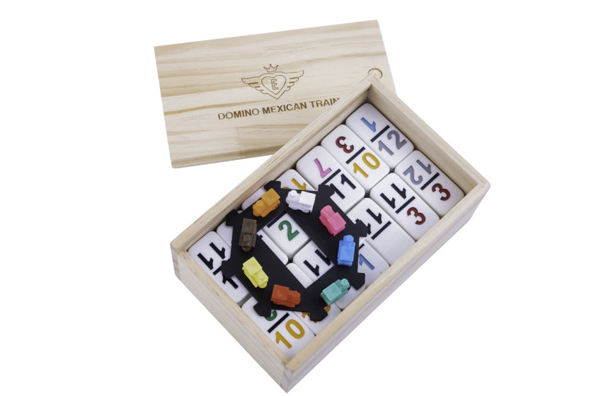 Engelhart Dominospel Mexican train hout naturel wit 101-delig