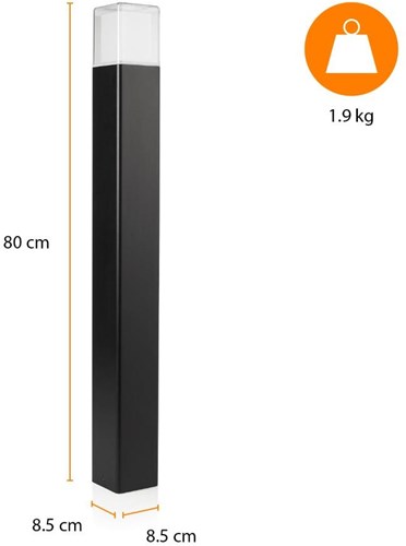 Lámpara de poste Enzo | negro | 80cm | cuadrado | led 12w | ip44 3000k | ool-50018 - a5019000