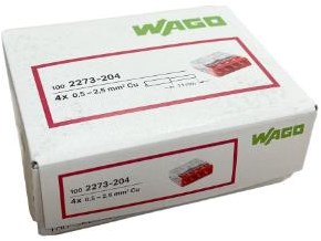 Morsetto per saldatura Wago 4 vie 0,5-2,5qmm tra rosso 2273-204 | 100 pezzi