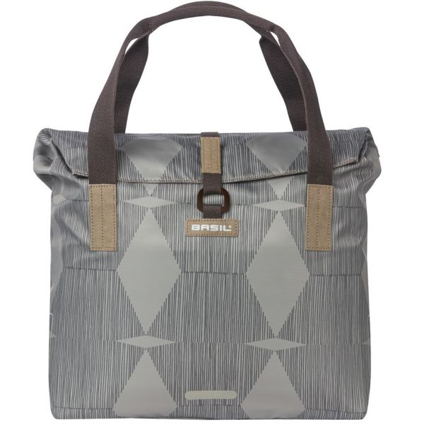 Basil Elegance fietsshopper, Green PET, waterkerende vouwsluiting, gepolsterde hand schouderbanden, 20-26L, taupe