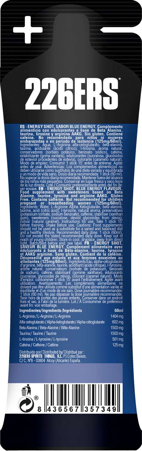 226ers Energy Shot Mid 125 mg cafeína barra energética azul 60 ml