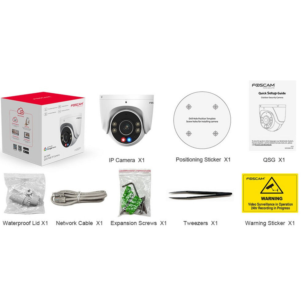 Foscam w5ep, 3k 5mp qhd poe ip camera (wit)