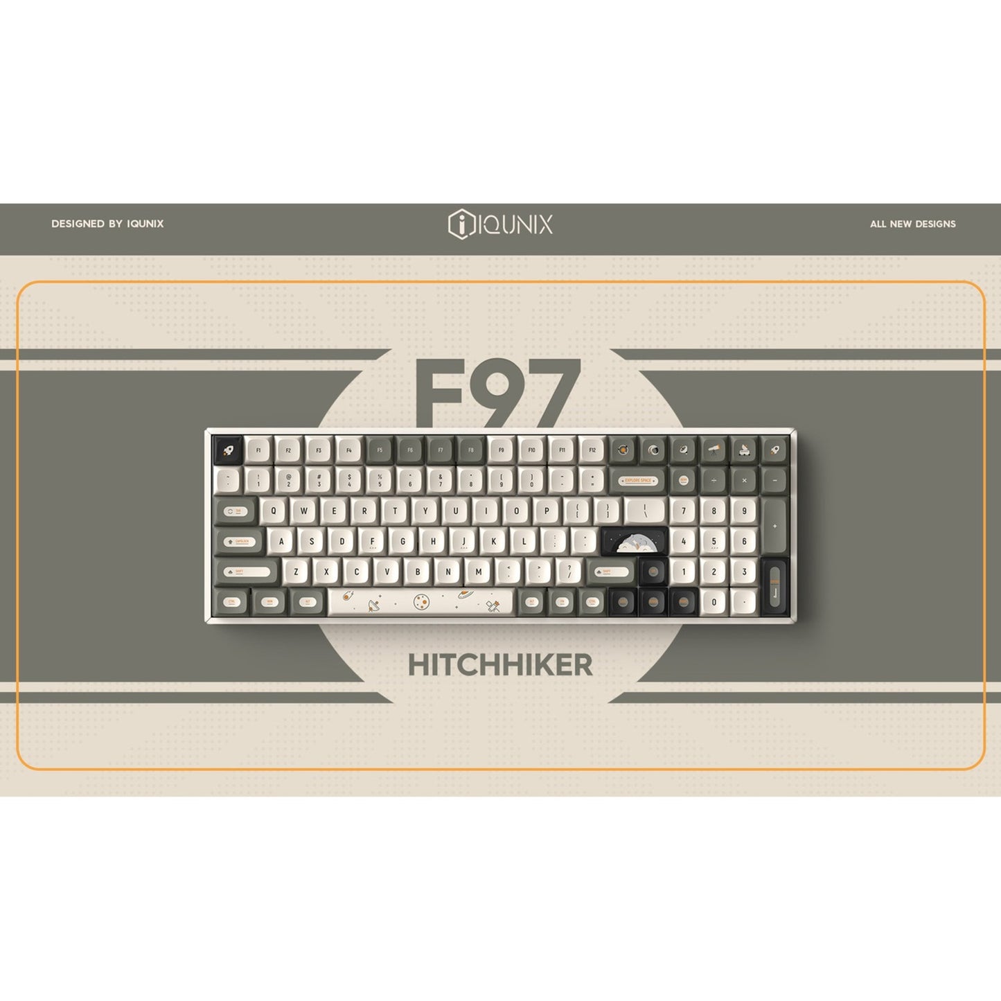 Iqunix f97 hitchhiker wireless mechanical keyboard (grijs, us lay-out (qwerty), cherry mx brown, 96%, rgb leds, hot-swappable, pbt, 2.4ghz | bluetooth 5.1 | usb-c)