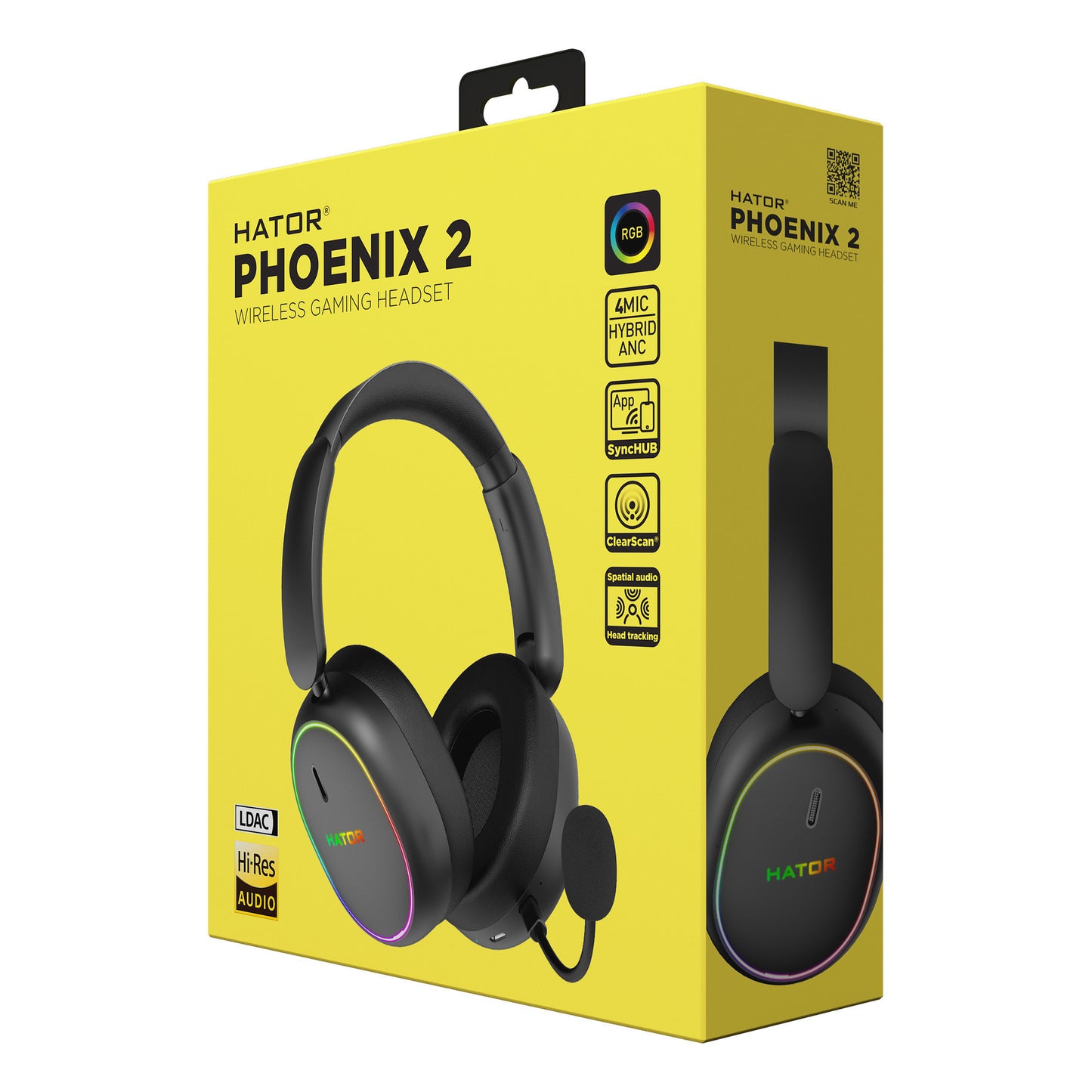 Cuffie da gioco over-ear wireless Hator Phoenix 2 (nere, RGB, Bluetooth 5.4 USB-C da 2,4 GHz)