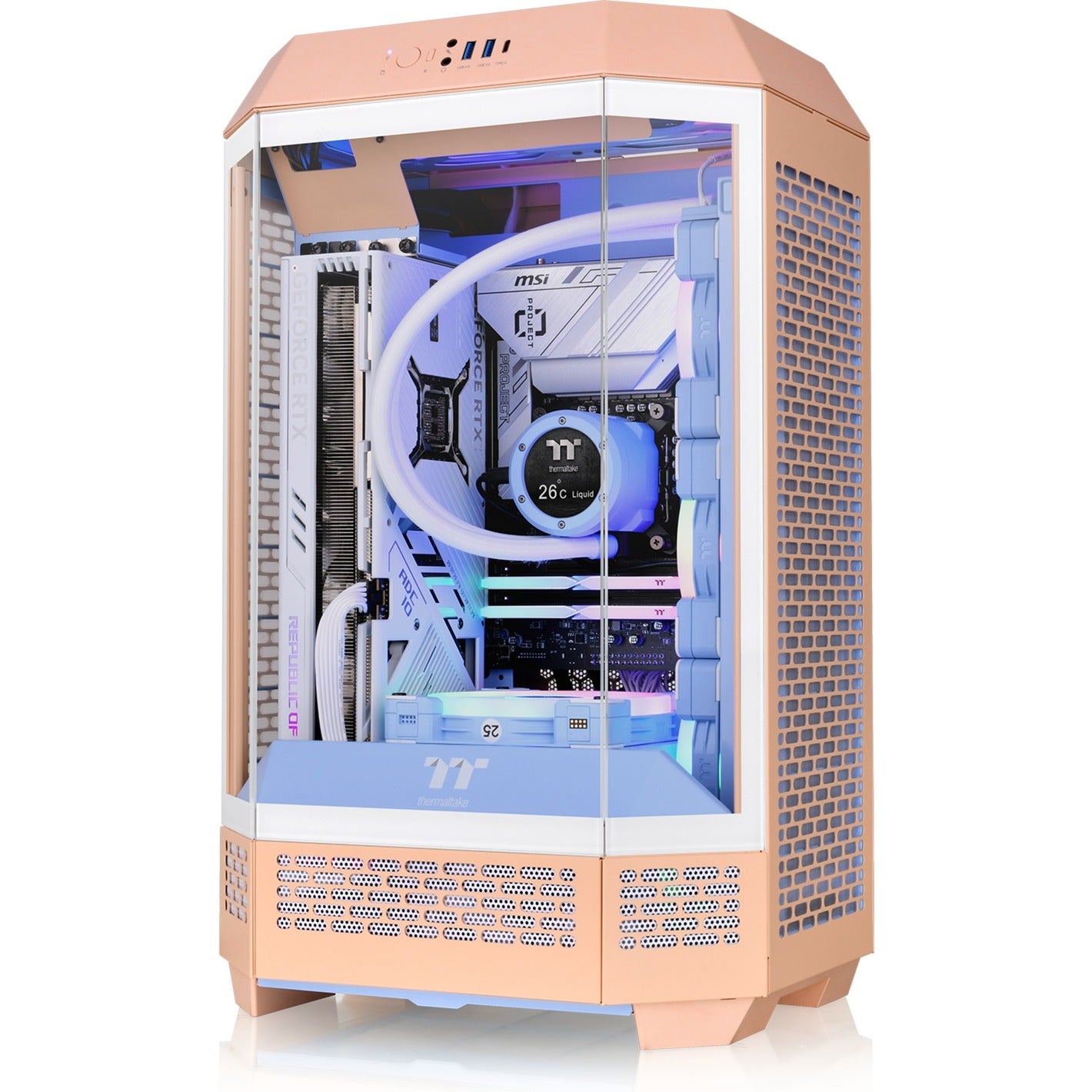 Thermaltake the tower 300 - peach fuzz mini tower behuizing (perzik | 3x usb-a | tempered glass)