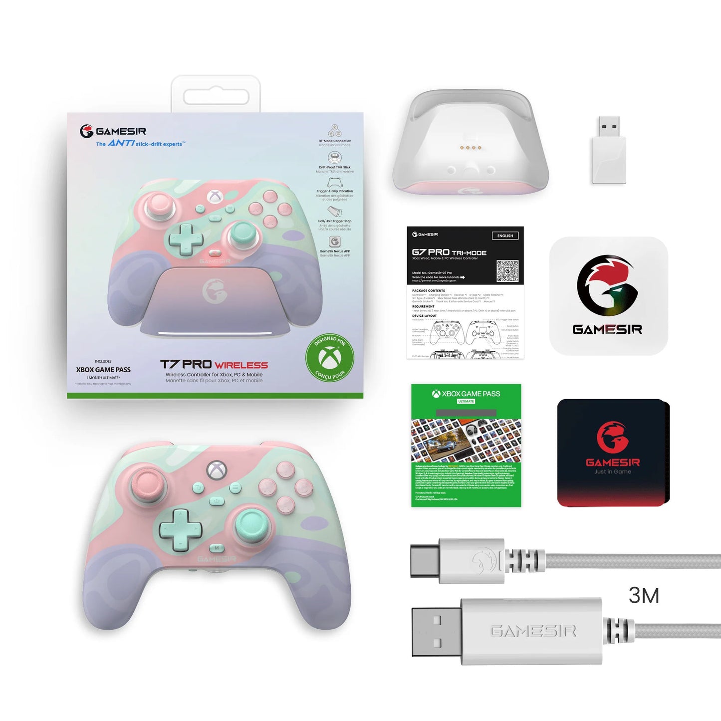 Controller wireless Gamesir g7 pro - sugar whirl (viola chiaro, xbox series x|s, xbox one, android, pc, usb bluetooth 2.4ghz)
