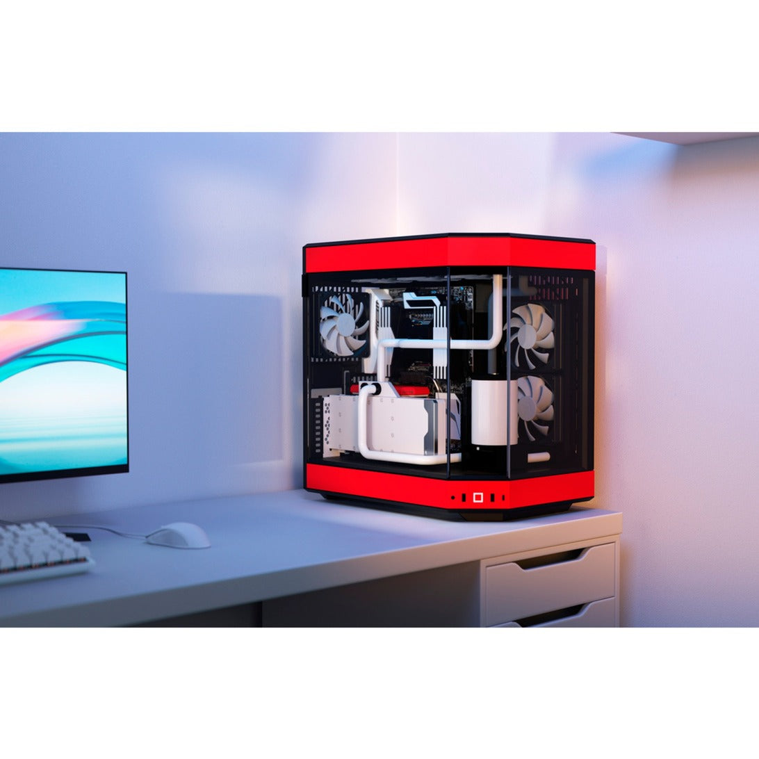 Hyte y60 midi tower behuizing (rood zwart | 3x usb-a | tempered glass)