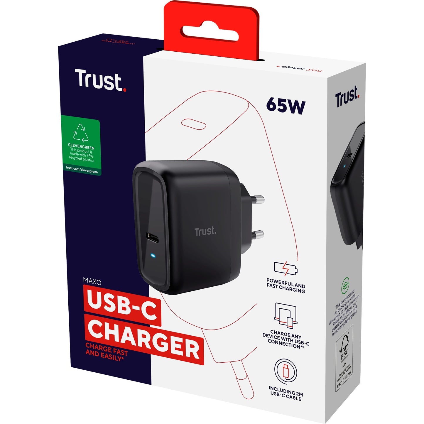 Trust maxo usb-c-oplader van 65 w (zwart)
