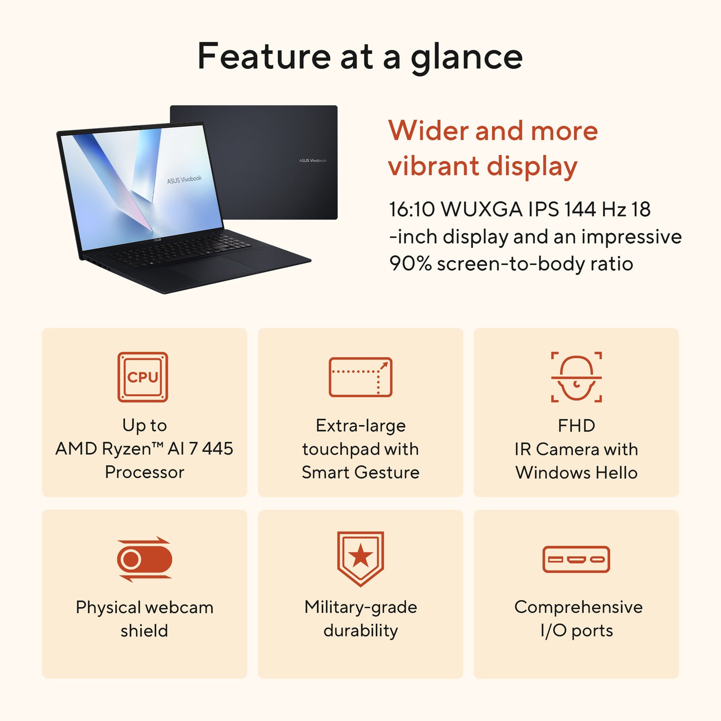 Laptop Asus vivobook 18 m1807ga-s8004w 18 (blu | ryzen 7 445 | radeon 840m | 32 GB | 1 TB SSD)