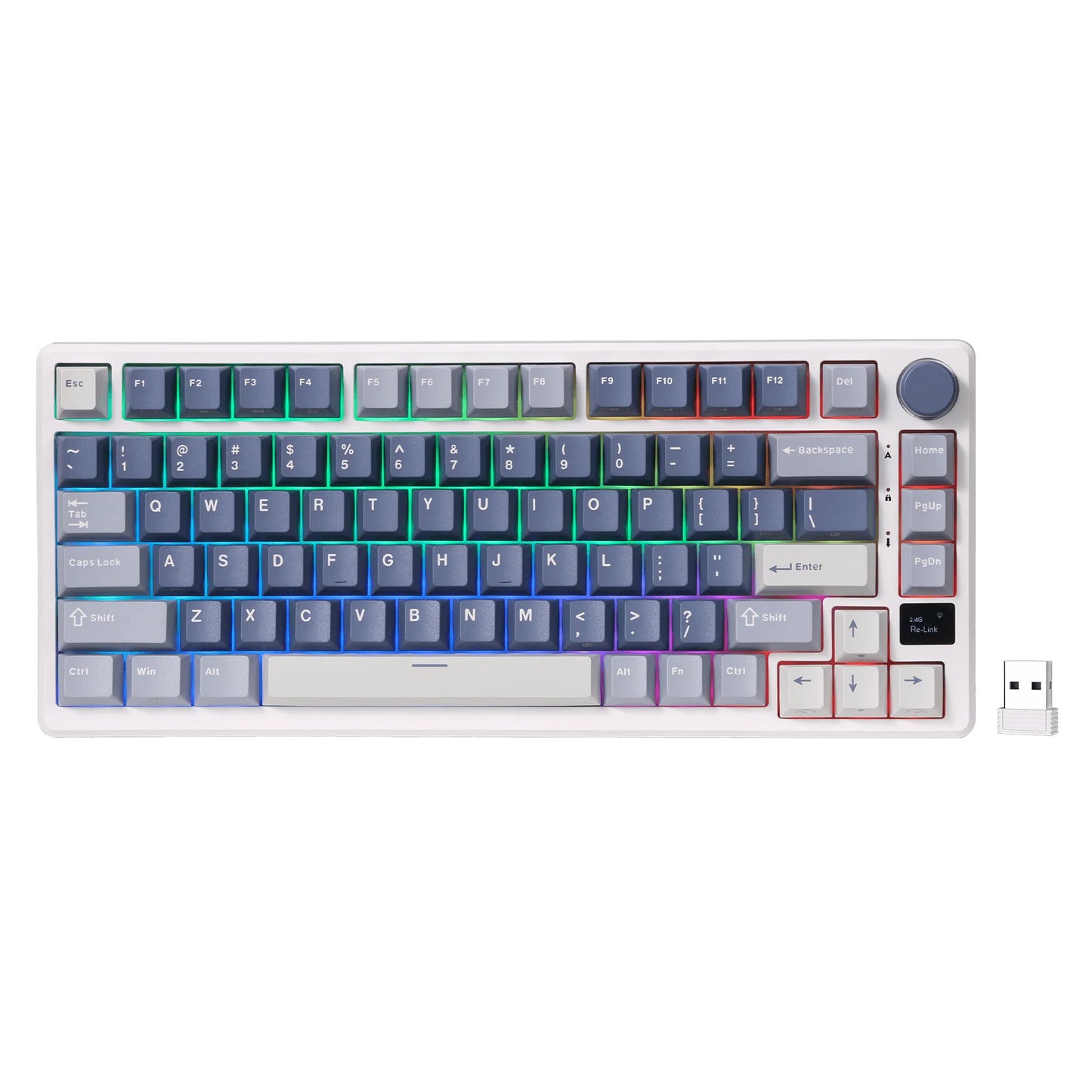 Tastiera da gioco wireless Royal Kludge M75 (layout USA, blu oceano, interruttore marrone, 75%, RGB, hot swap, Bluetooth USB-C da 2,4 GHz)