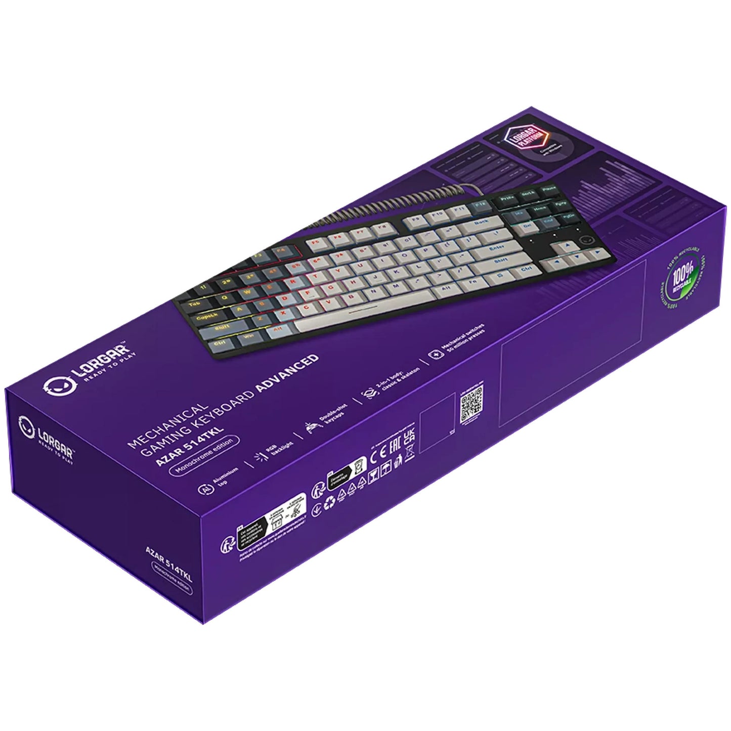 Lorgar azar 514tkl, tastiera da gioco (bianca, layout us, logar dream, tkl, rgb)