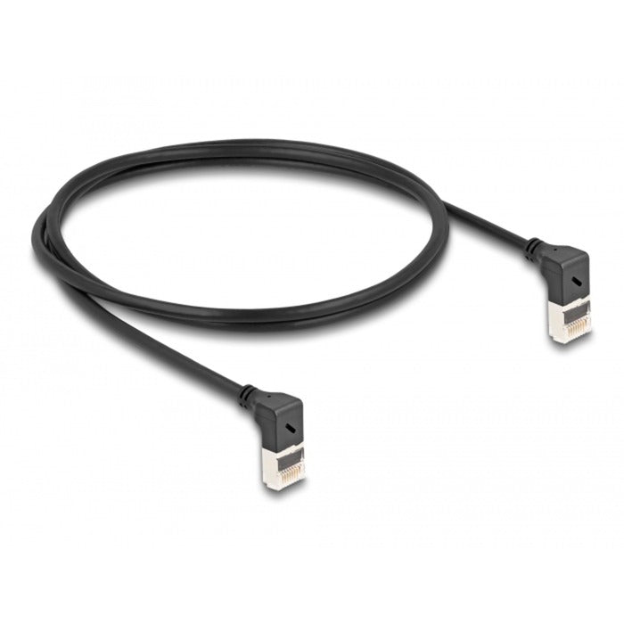 Delock rj45 network cable cat.6a s ftp slim 90° upwards upwards angled 1 m kabel (zwart)