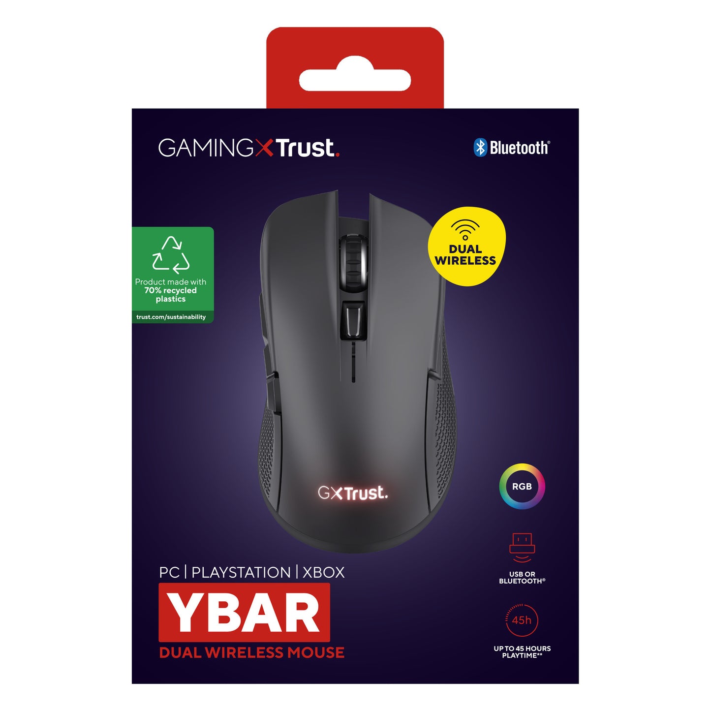 Mouse da gioco wireless Trust GXT 931 YBar (nero, 200 - 7.200 dpi, USB Bluetooth da 2,4 GHz)