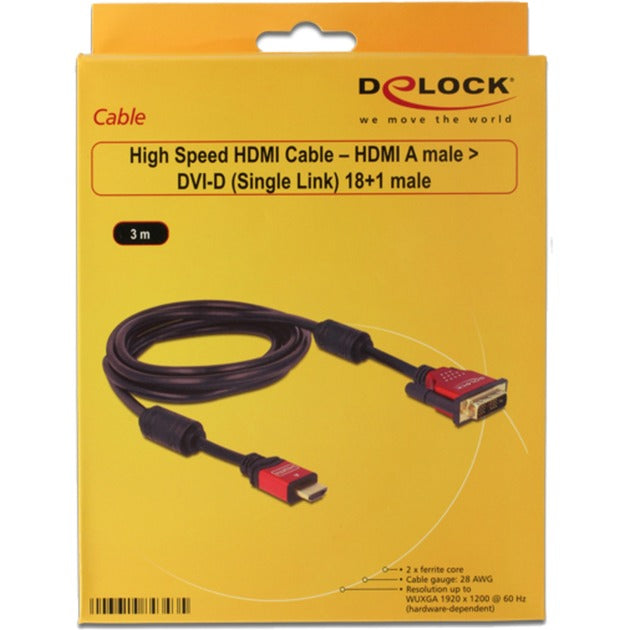 Delock high speed hdmi - hdmi a male > dvi male adapter (zwart, 3 meter)