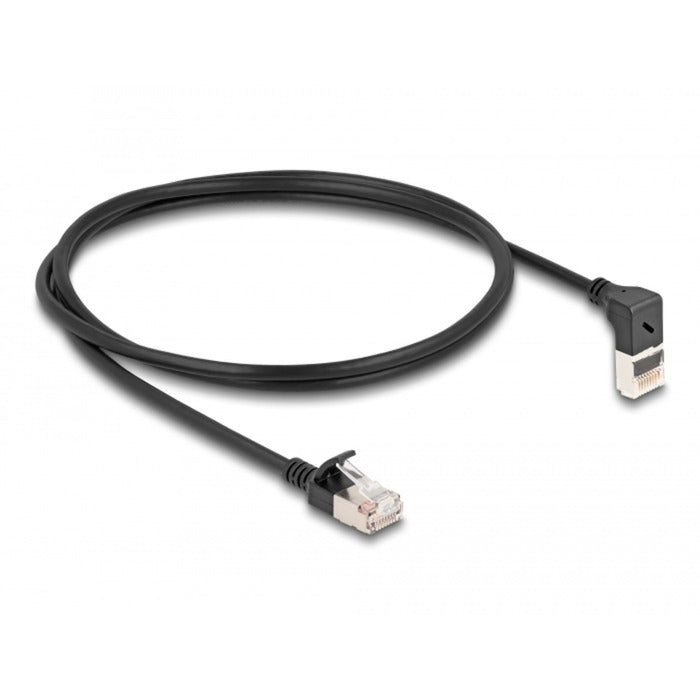 Delock rj45 network cable cat.6a s ftp slim 90° upwards angled straight 1 m kabel (zwart)