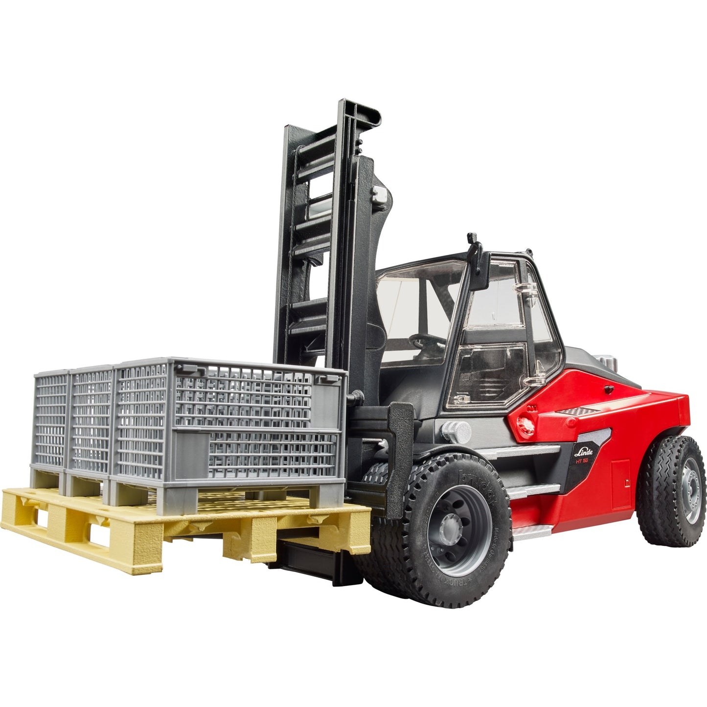 Bruder Linde HT160s FORKLIFT con pallet e 3 gabbie da pallet