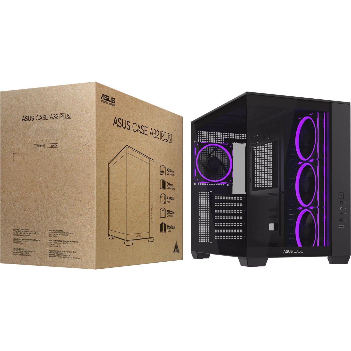 Custodia midi tower Asus a32 plus (nera | 2x USB-A | 1x USB-C | RGB | vetro temperato)