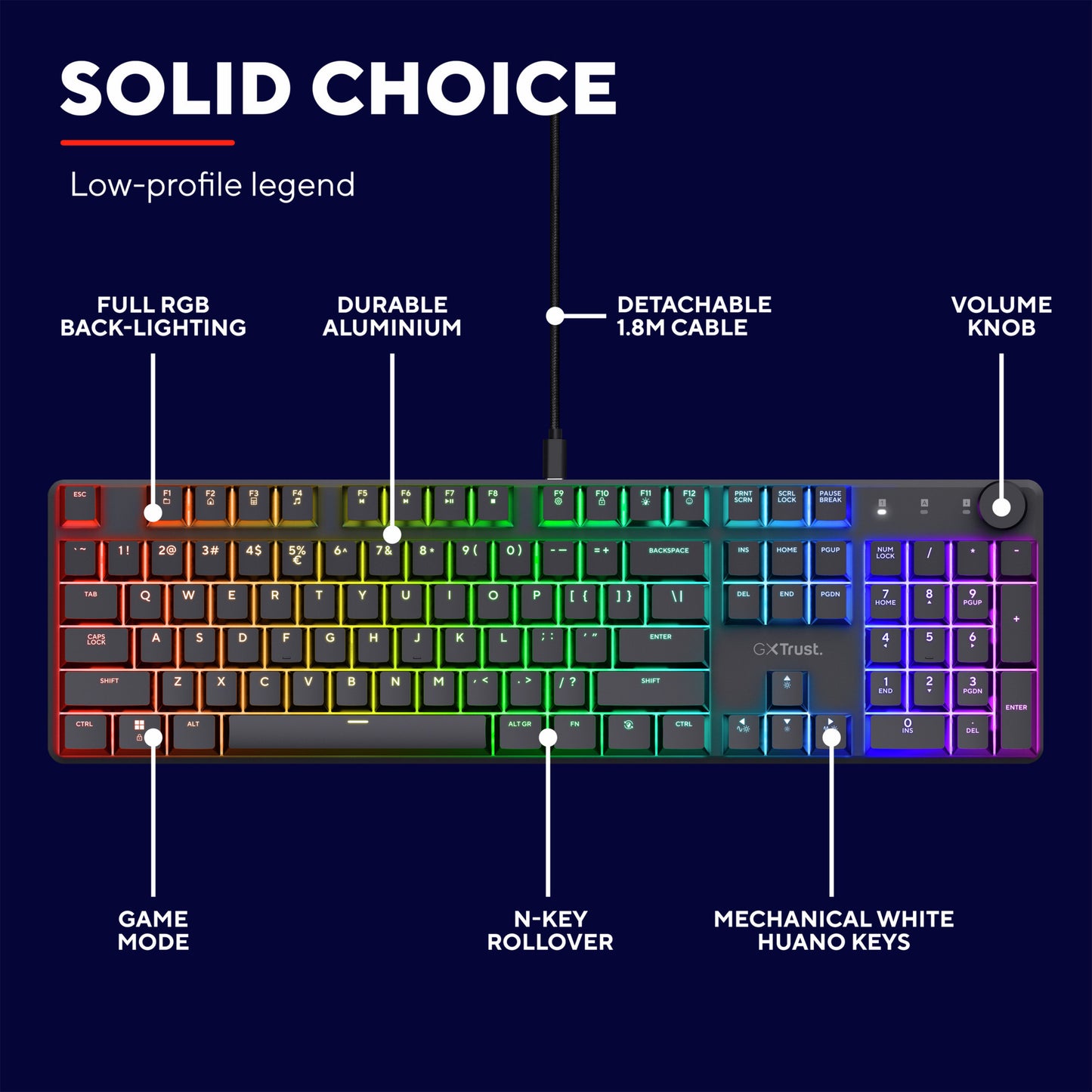Trust gxt 866 torix mechanisch gaming toetsenbord (zwart, us lay-out (qwerty), huano red, 100%, rgb)