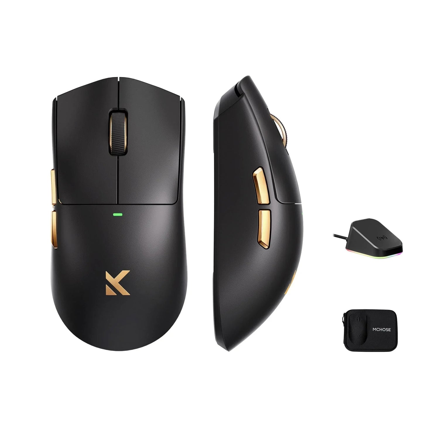 Mouse da gioco wireless ultraleggero Mchose K7 (oro nero, RGB, USB 2,4 GHz, 42.000 dpi)