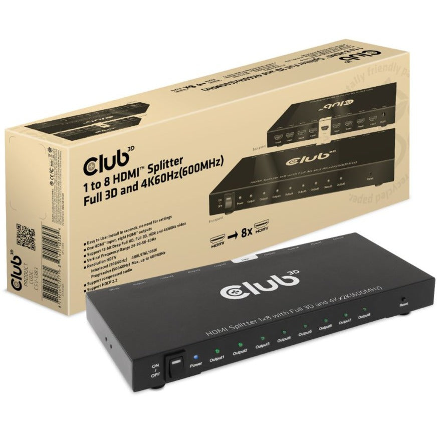 Club 3D da 1 a 8 HDMI Splitter Full 3D e 4K60Hz (600MHz)