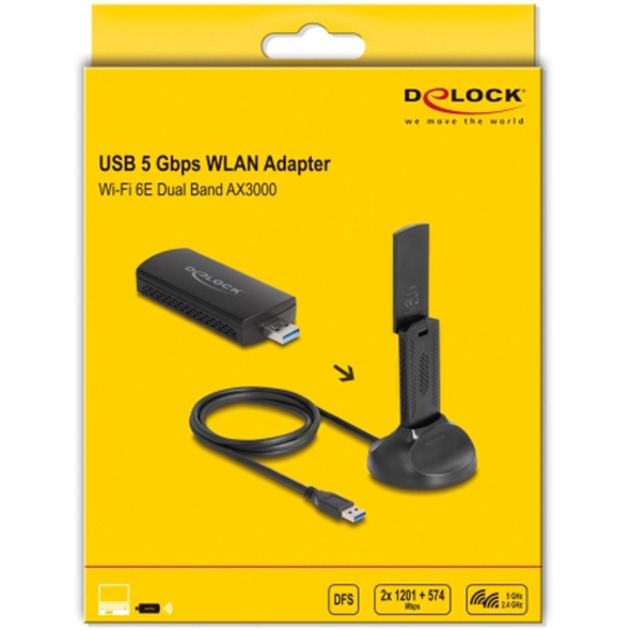 Delock wi-fi 6e dual band wlan usb adapter ax3000 wlan adapter (zwart)