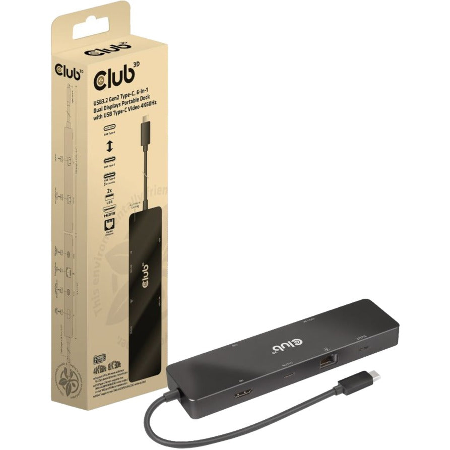 Club 3D USB-C 3.2 GEN2 6 in 1 Dual display Portable Dock