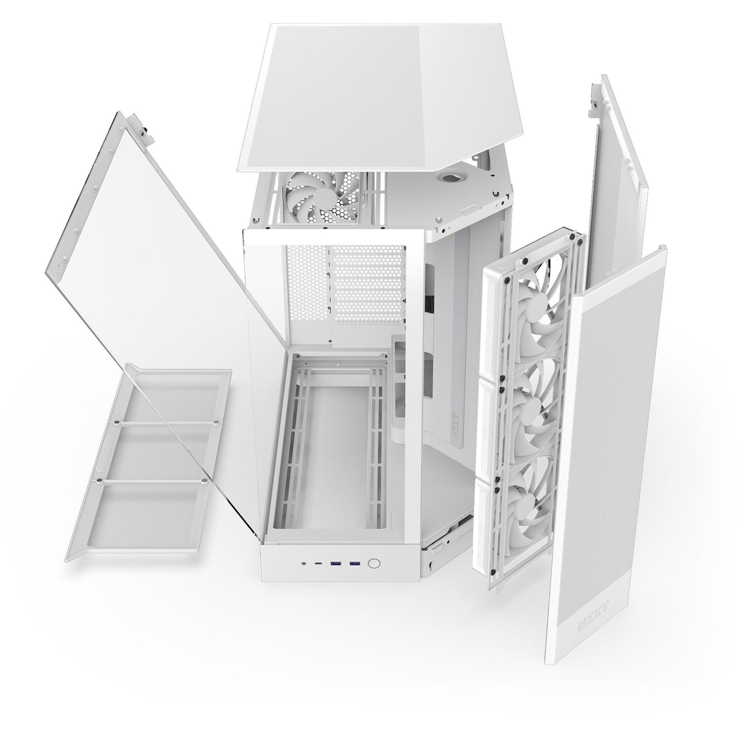 Nzxt h9 flow midi tower behuizing (wit (mat) | 2x usb-a | 1x usb-c | tempered glass)