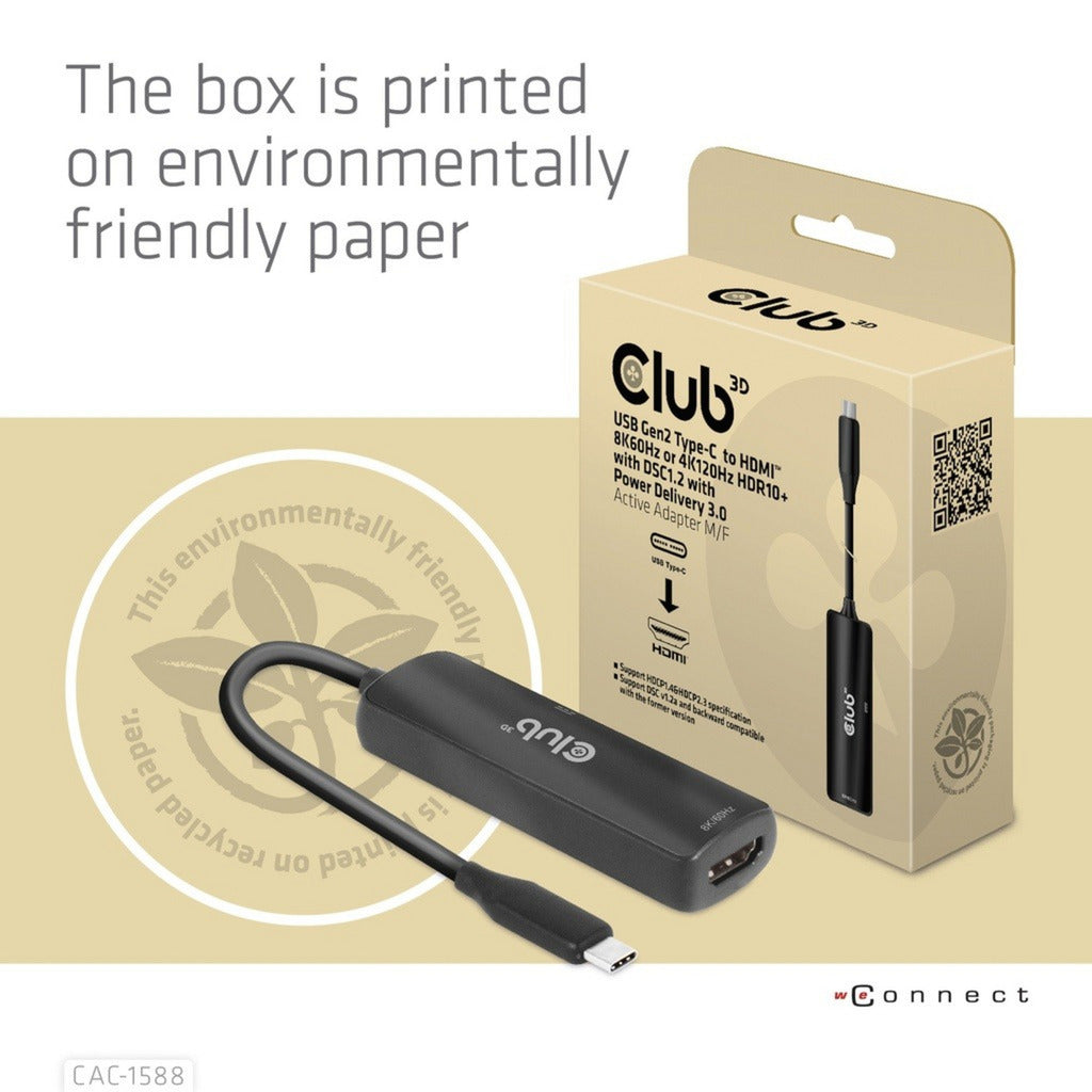 Adattatore Club 3D da USB-C a HDMI 2.1+ PD 3.0 da 100 watt (nero)