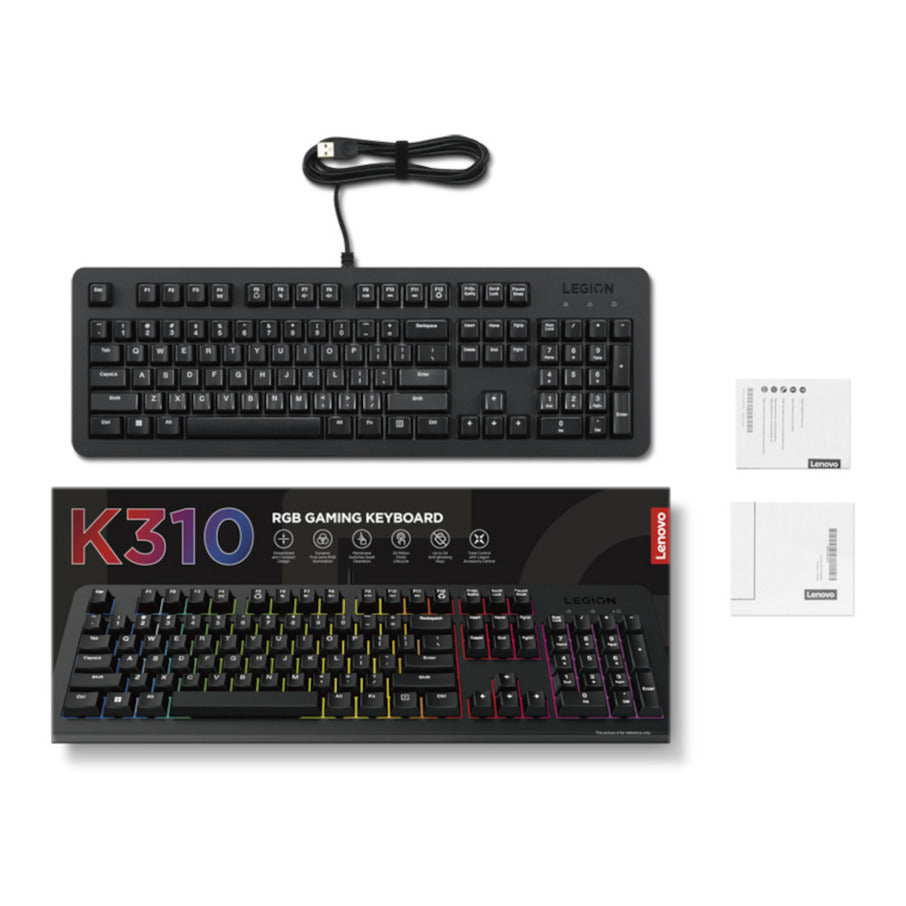 Tastiera da gioco Lenovo legion k310 rgb (nera, layout americano (qwerty), membrana, 100%, interruttore a membrana, rgb, USB)