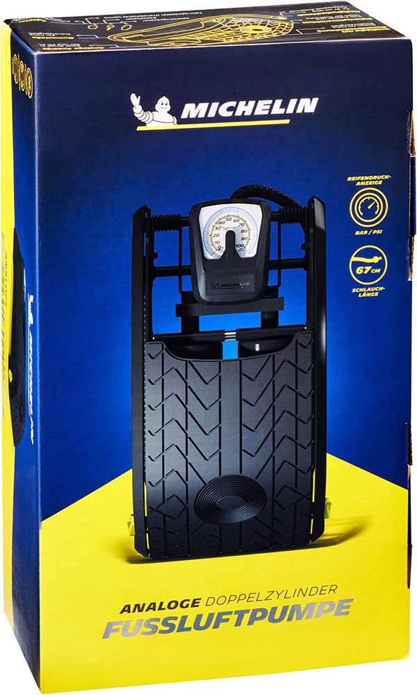 Pompa ad aria a pedale Michelin analogica doppio cilindro da 7 bar
