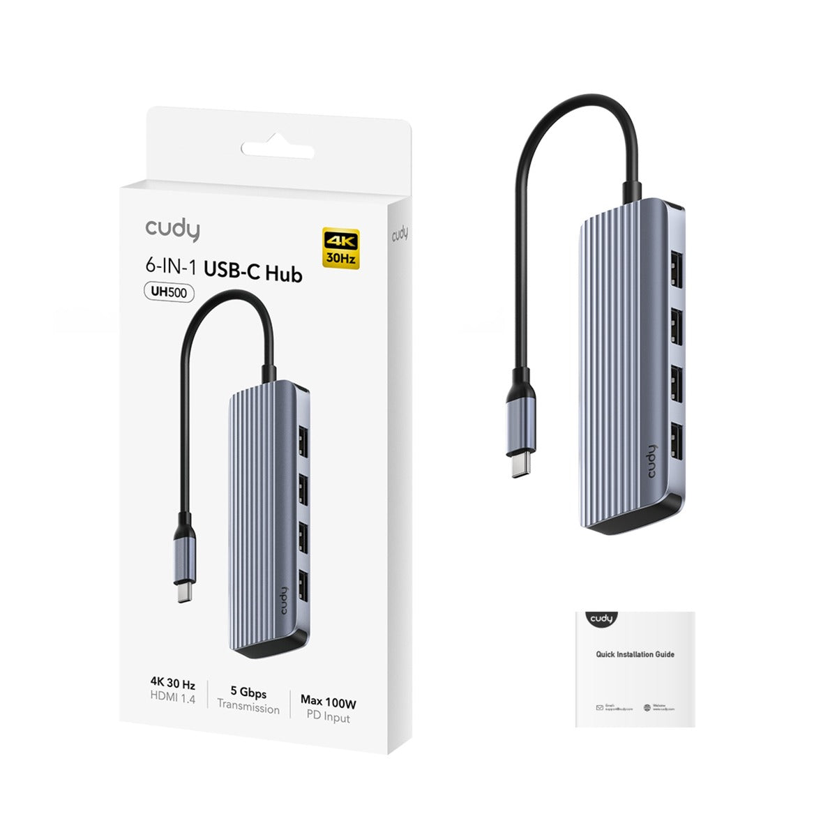 Cudy Hub USB-C 6-in-1 HDMI 4K Hub USB (Argento)