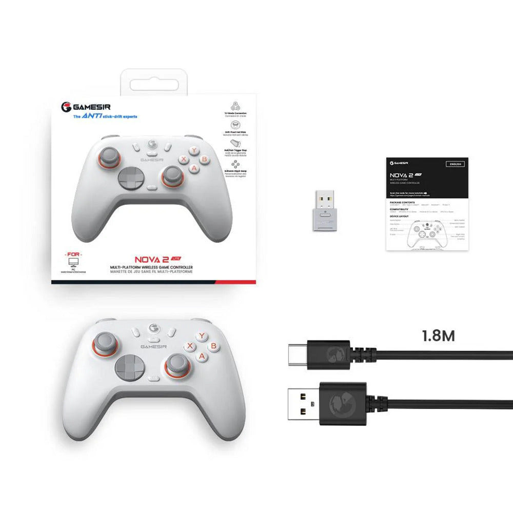 Controller di gioco wireless multipiattaforma Gamesir Nova 2 Lite (bianco, Switch, PC, Android e iOS, Bluetooth USB da 2,4 GHz)